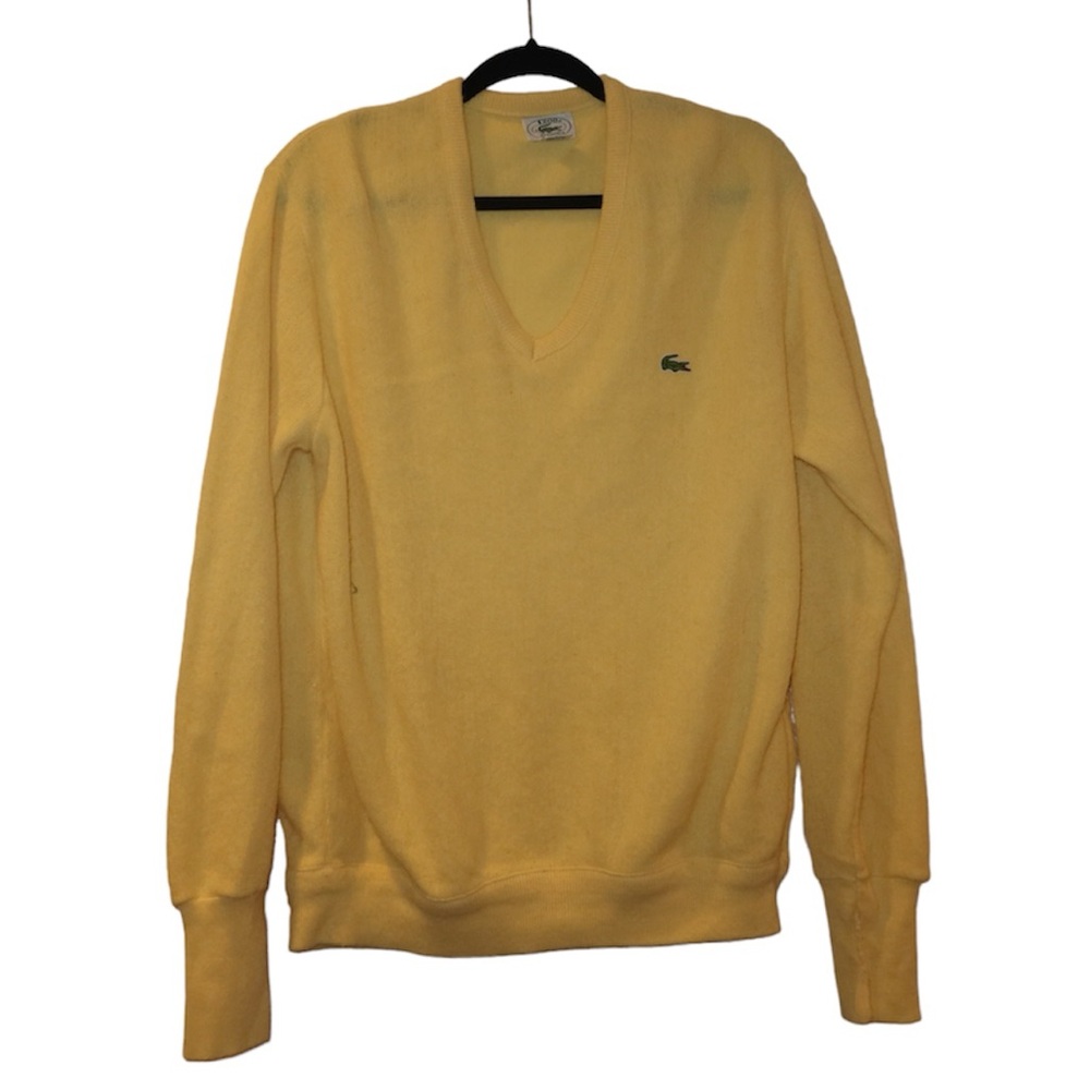 Vintage LACOSTE  sweater 70s yellow IZOD Lacoste Alligator V neck Sweater